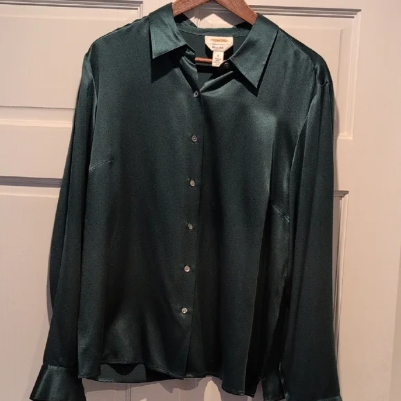 Talbots Deep Green Pure Silk Button-Down Shirt - Picture 5 of 10